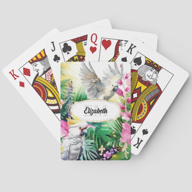 Tropical flowers parrots monogram jungle birds playing cards (Back)