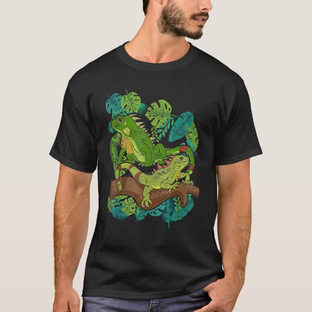 Tropical Flowers Pet Reptile Animal Lizard Floral  T-Shirt (Front)