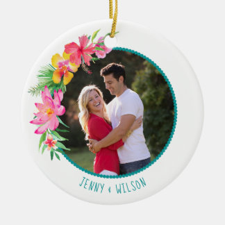 Tropical Flowers Photo Template Ceramic Tree Decoration