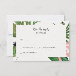 Tropical flowers photo wedding RSVP