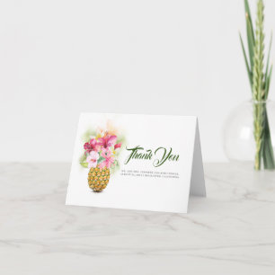 Tropical Flowers Pineapple Vase Beach Thank You Card