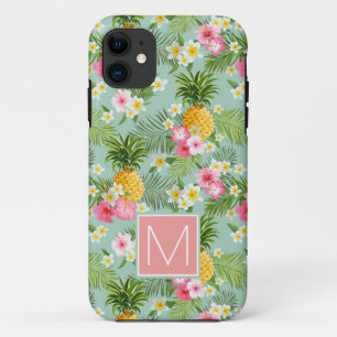 Tropical Flowers & Pineapples   Add Your Initial iPhone 11 Case