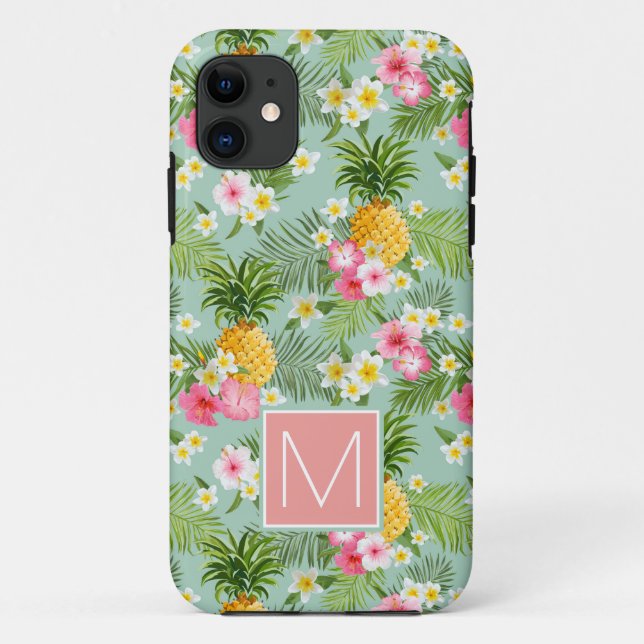 Tropical Flowers & Pineapples | Add Your Initial Case-Mate iPhone Case (Back)