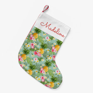 Tropical Flowers & Pineapples   Add Your Name Small Christmas Stocking