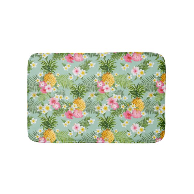 Tropical Flowers & Pineapples Bath Mat (Front)