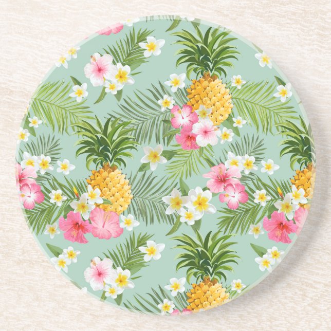 Tropical Flowers & Pineapples Coaster (Front)