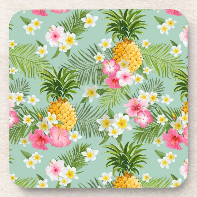 Tropical Flowers & Pineapples Coaster (Front)