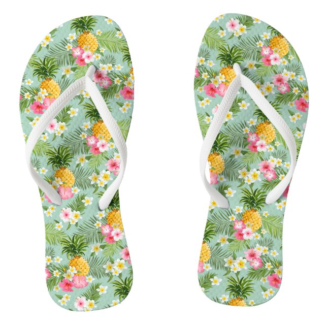 Tropical Flowers & Pineapples Flip Flops (Footbed)
