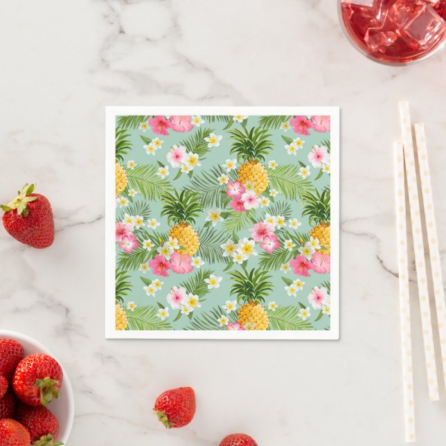 Tropical Flowers & Pineapples Napkin (Insitu)