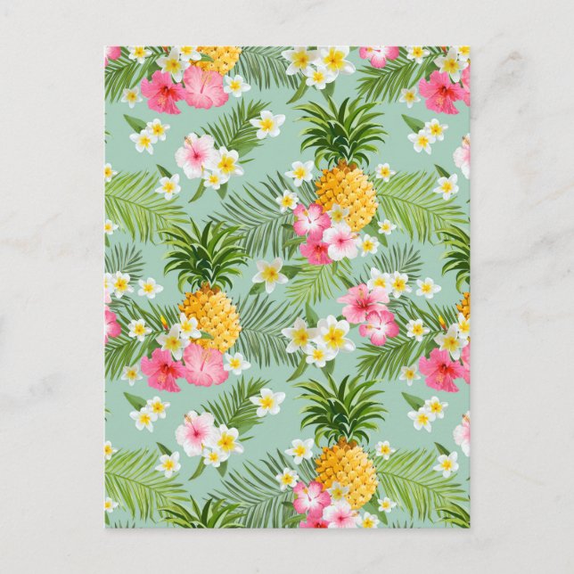 Tropical Flowers & Pineapples Postcard (Front)