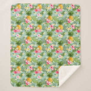 Tropical Flowers & Pineapples Sherpa Blanket