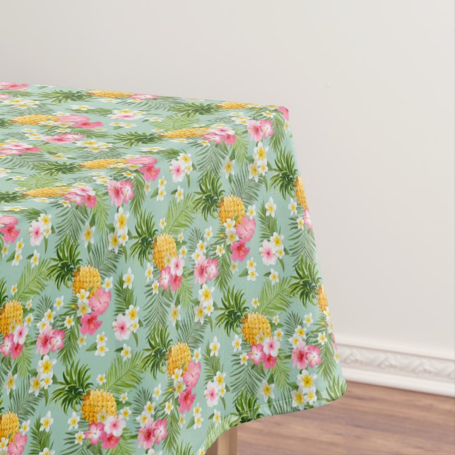 Tropical Flowers & Pineapples Tablecloth (In Situ)