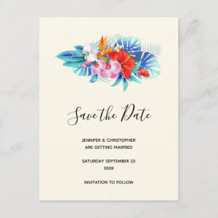 Tropical Flowers - Pink & Aqua Save the Date Invitation Postcard