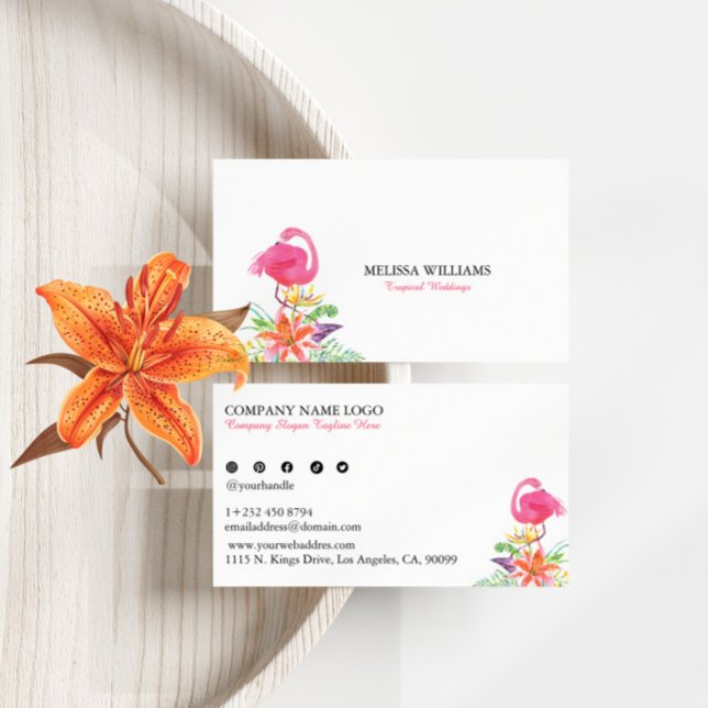 Tropical Flowers & Pink Flamingo Wedding Planner Business Card (Creator Uploaded)