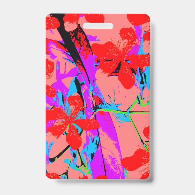 Tropical Flowers Pink ID Badge (Front)
