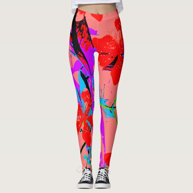 Tropical Flowers Pink Leggings (Front)