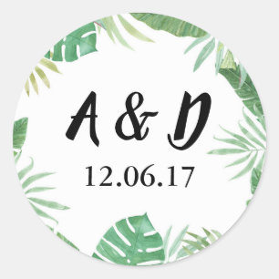 Tropical Flowers Rustic Stickers Palm Leave Labels