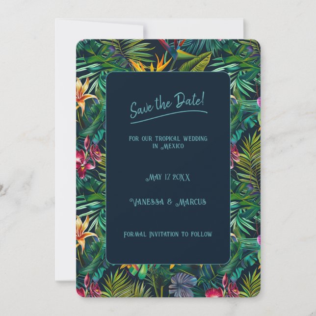 Tropical Flowers Save the Date  Invitation (Front)