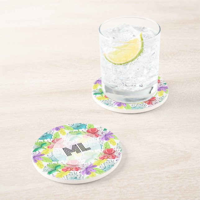 Tropical flowers seamless pattern coaster (Side)