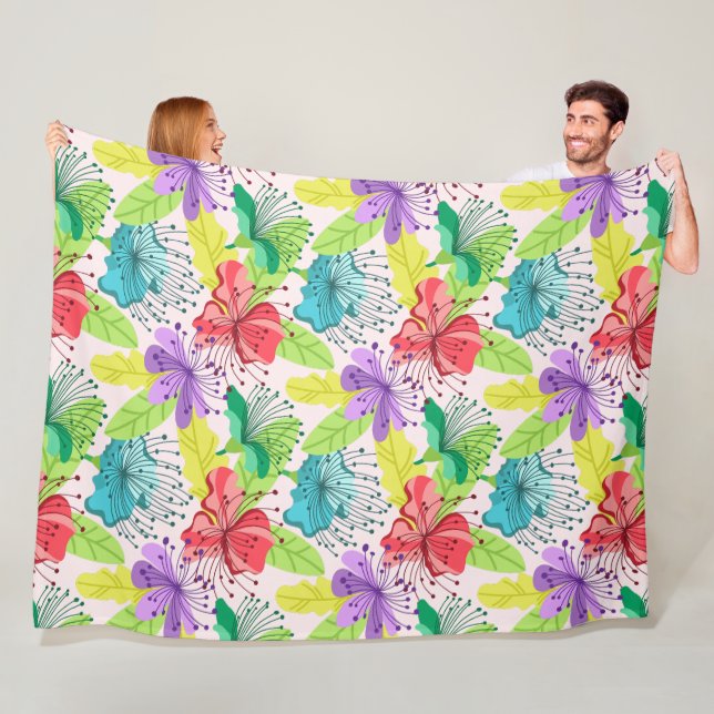 Tropical flowers seamless pattern fleece blanket (In Situ)