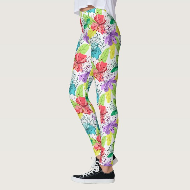 Tropical flowers seamless pattern leggings (Left)