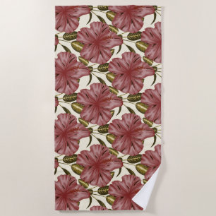 Tropical flowers seamless pattern red flowers beach towel
