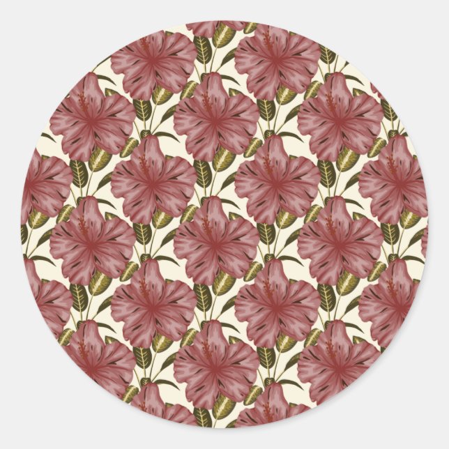 Tropical flowers seamless pattern | red flowers classic round sticker (Front)