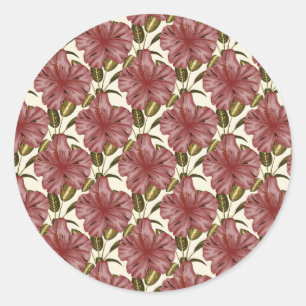Tropical flowers seamless pattern   red flowers classic round sticker