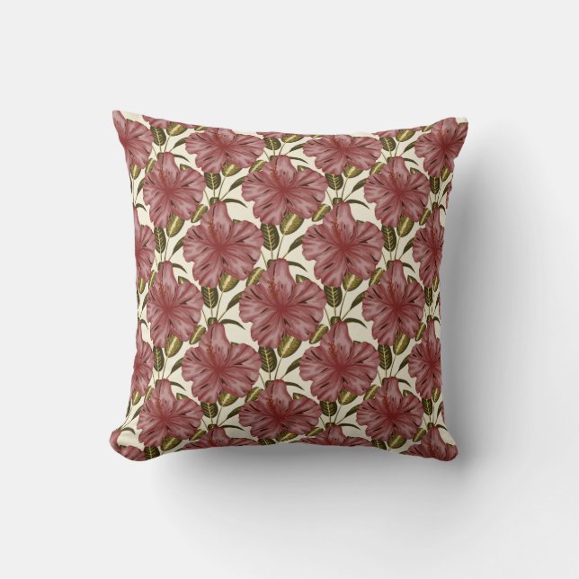Tropical flowers seamless pattern | red flowers cushion (Front)
