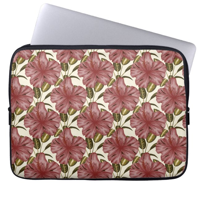 Tropical flowers seamless pattern | red flowers laptop sleeve (Front)