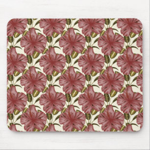 Tropical flowers seamless pattern   red flowers mouse mat