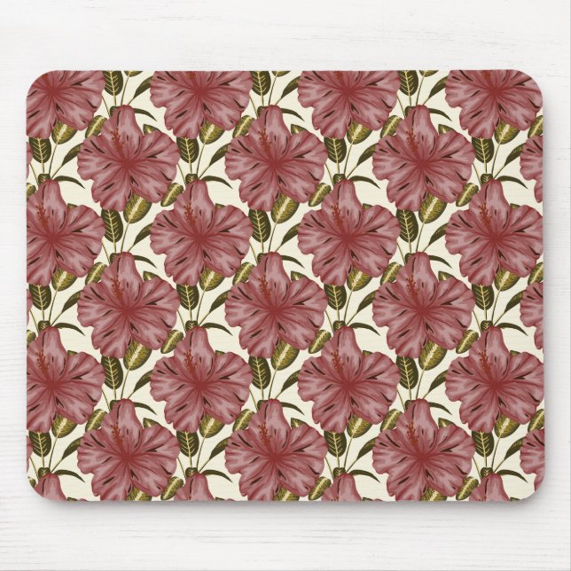 Tropical flowers seamless pattern | red flowers mouse mat (Front)