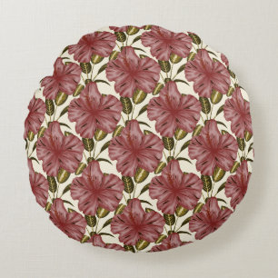 Tropical flowers seamless pattern red flowers round cushion