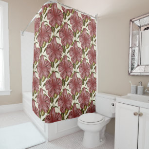 Tropical flowers seamless pattern red flowers shower curtain