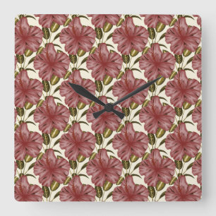 Tropical flowers seamless pattern red flowers square wall clock