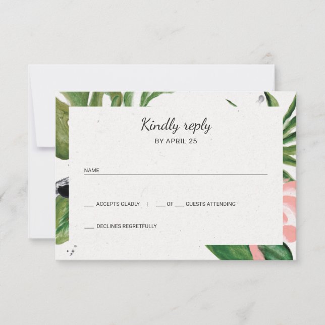 Tropical flowers simple wedding RSVP Card (Front)
