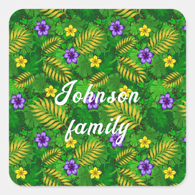 tropical flowers square sticker (Front)