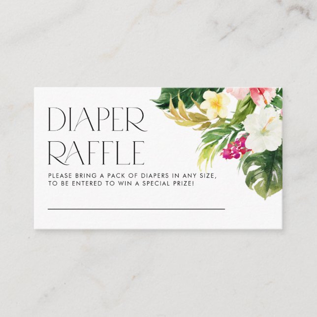 Tropical Flowers Summer Baby Shower Diaper Raffle Enclosure Card (Front)