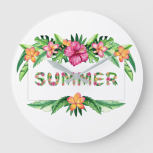 Tropical Flowers Summer Fun Large Clock