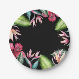 Tropical Flowers Summer Island Floral Leaves Paper Plate