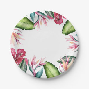 Tropical Flowers Summer Island Floral Leaves Paper Plate