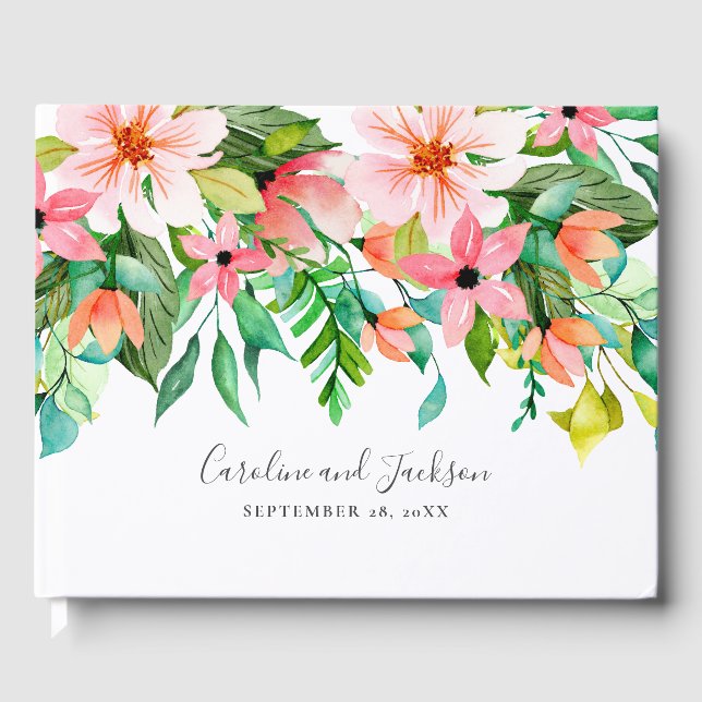 Tropical Flowers Summer Wedding Guest Book (Front)