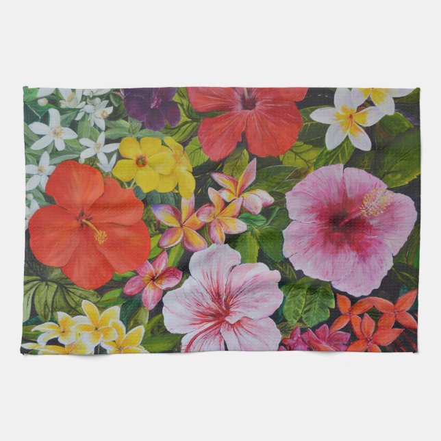 Tropical Flowers Tea Towel (Horizontal)