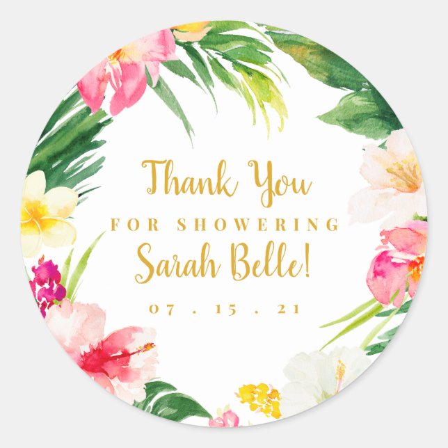 Tropical Flowers Thank You Favour Classic Round Sticker (Front)