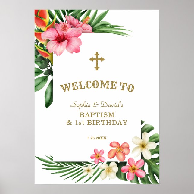 Tropical Flowers Twins 1st Birthday Welcome Sign (Front)