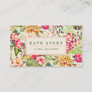 Tropical Flowers   Vintage Botanical Business Card