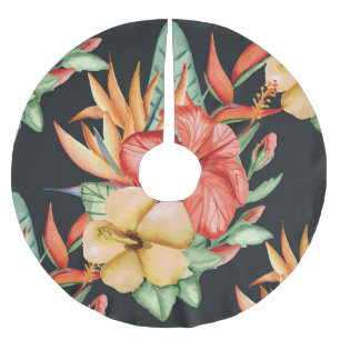 Tropical Flowers: Vintage Watercolor Charm. Brushed Polyester Tree Skirt