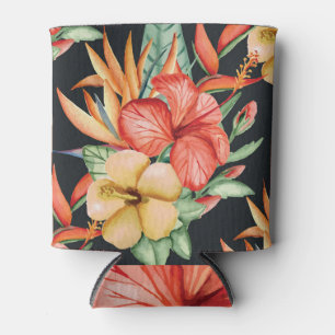 Tropical Flowers: Vintage Watercolor Charm. Can Cooler