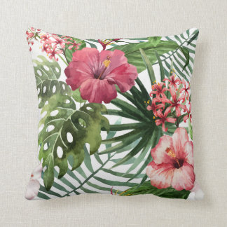 Tropical Flowers Watercolor Modern Fine Floral Cushion
