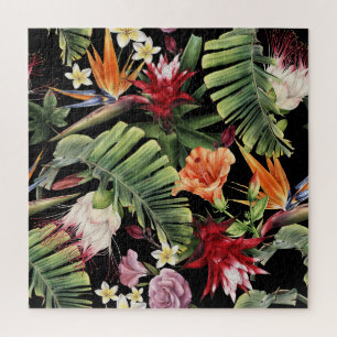 Tropical flowers: watercolor seamless floral patte jigsaw puzzle